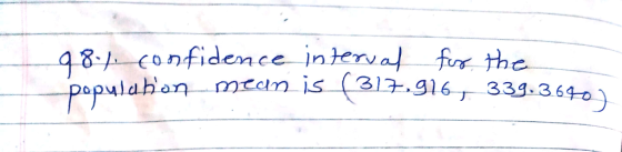 48-J confidence interval frr the opulahon mcen is (31 916333-364)