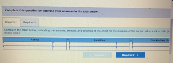 Complete this question by entering your answers in the tabs below. Required 1 Required 2 Complete the table below, indicating