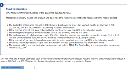 Required Information [The following information applies to the questions displayed below.) Morganton Company makes one produc