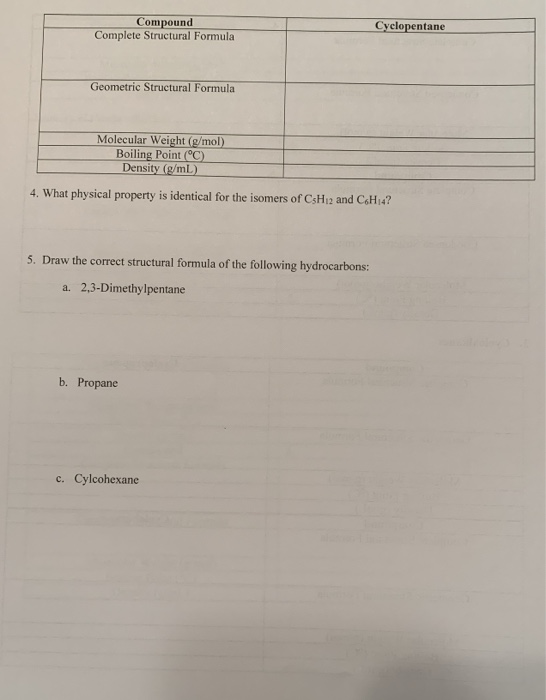 Cyclopentane Compound Complete Structural Formula Geometric Structural Formula Molecular Weight (g/mol) Boiling Point (°C) De