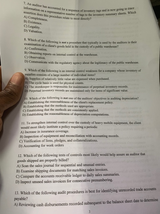 7. An auditor has accounted for a sequeno information on a representative number assertion does this procedure relate to most