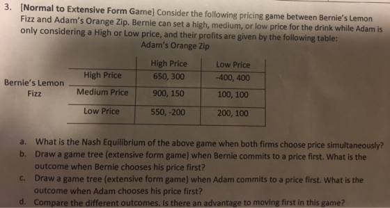 3 Normal To Extensive Form Game Consider The Following Pricing Game 