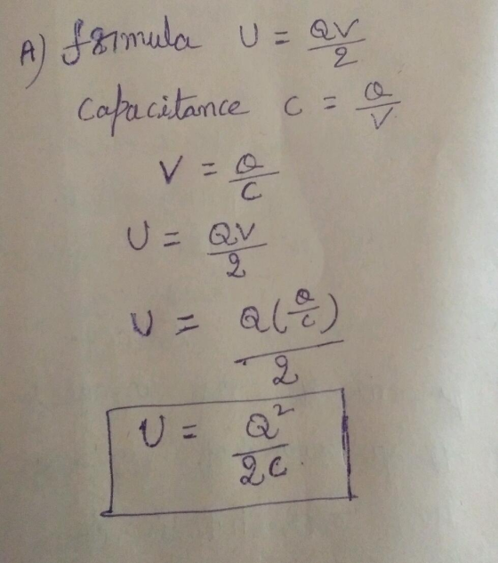 A) formula U = Qv capacitance ca e v=0 U = Qv u= ale U = Q 26