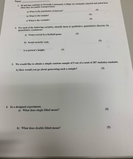 Name INS full time students at Norwalk Community College are randomly selected and asked how often they use public transporta