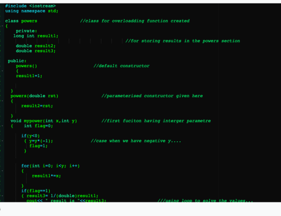 #include <iostream> using namespace std; class powers //class for overloadding function created { private: long int result1;