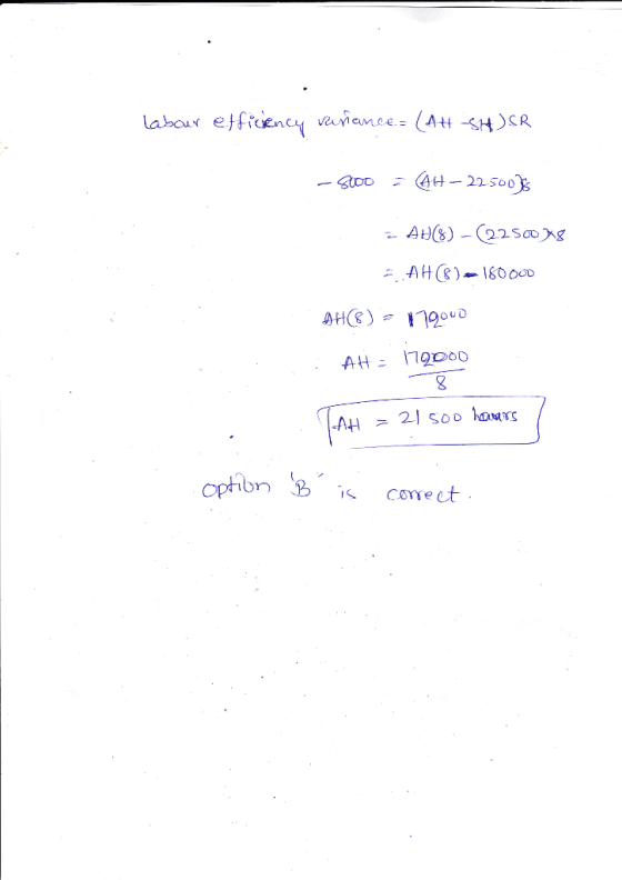labour efficiency variance.= (14 -SHCR - Stoo z AH-2250035 - AH&)-(2250x AH(8) - 180000 AHC) = 179000 : AH = 172000 TAH = 21