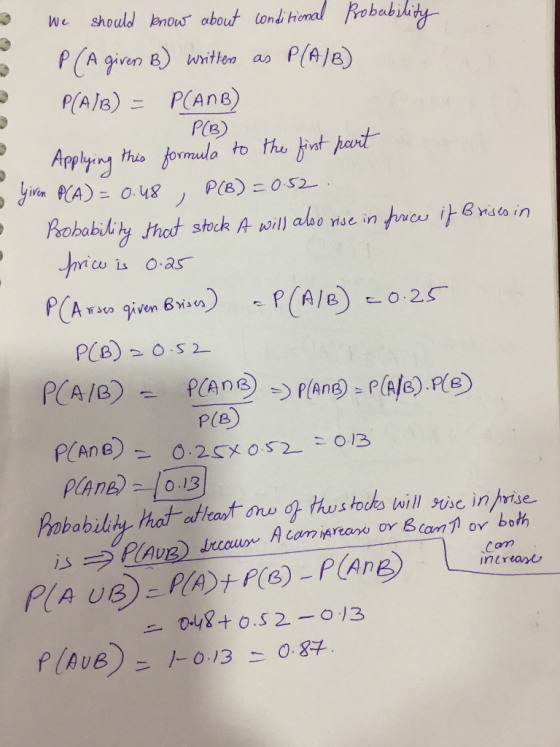 We should enouraboutconditoral Robabıkty. PCe) ot stock will also ise in fuucu f PCAnR P(B) s todks will susc in prse. C arm Av 013 0.34