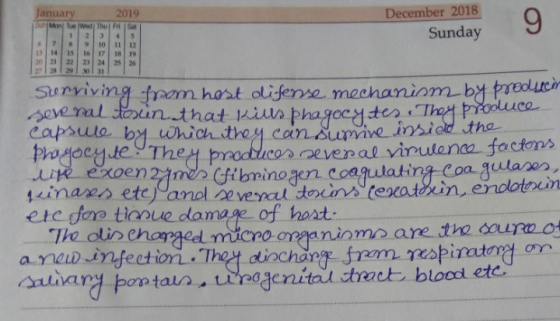 January 2019 December 2018 Sunday 9 surviving from host difense mechanism by producem several tosin that kills phagocytes. Th