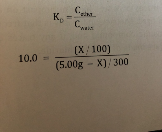 ether Ko - Center water 10.0 = (X/100) (5.00g - X)/300