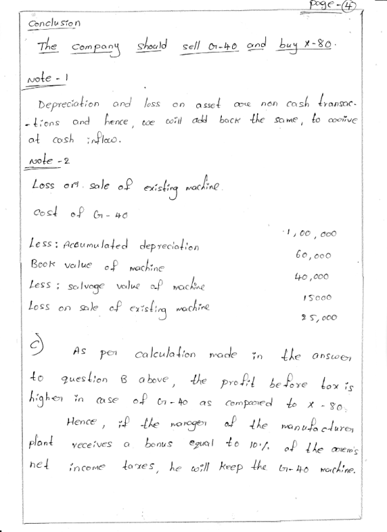 Lf Conclu son The Compollhe en8 Shocld Sell-on Note - Deprecialien and less n assel ae non cash lranano OSS on aSSC - fons and he nce coe l Loss ort sale o exisli Machine Less: Acoumulatec Beok vclue Machine , 00, ooo 6o, ooo 4o,000 Ca Icula tion ade o uestion Hence the nonoge Plantveceives a