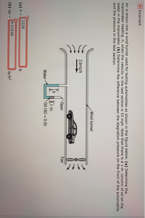 X Incorrect Air is drawn into a wind tunnel used for testing automobiles as shown in the figure below. (a) Determine the mano