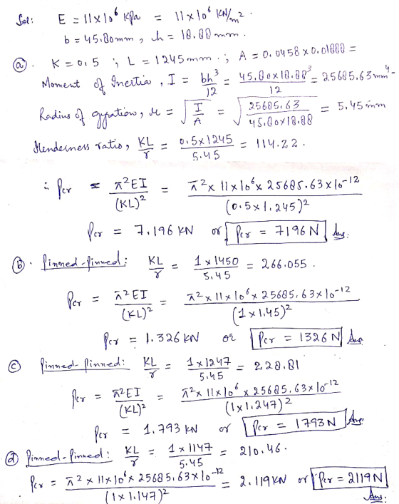 12 25605, 63 - 5,45 mm See: E = llx 106 kpa = 11x los 120/m2 b=45.00mm , ch = 18.00mm. @. K =0,5 ; L=1245 mm ; A = 0.0458 x0.