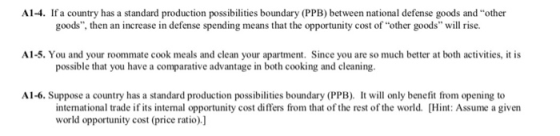 A1-4. If a country has a standard production possibilities boundary (PPB) between national defense goods and other goods, t