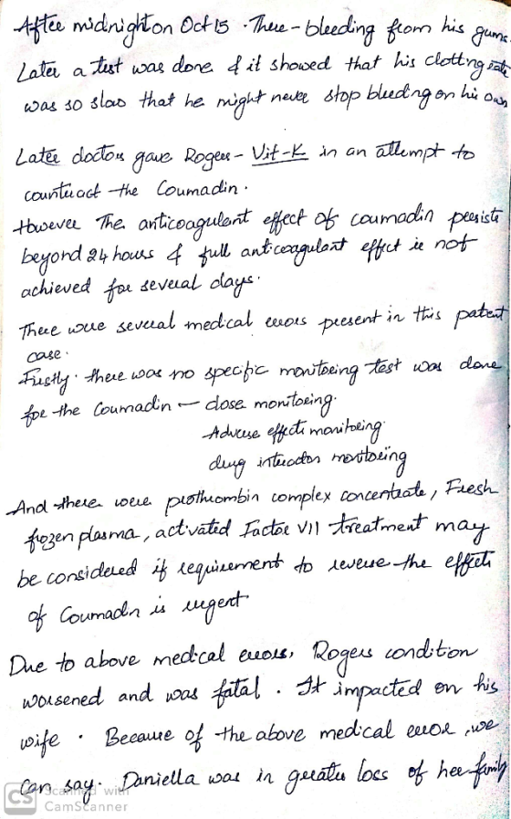 Aftee midnight on Oct is There-bleeding from his gums. Later a test was done d it showed that his clotting state was so slao