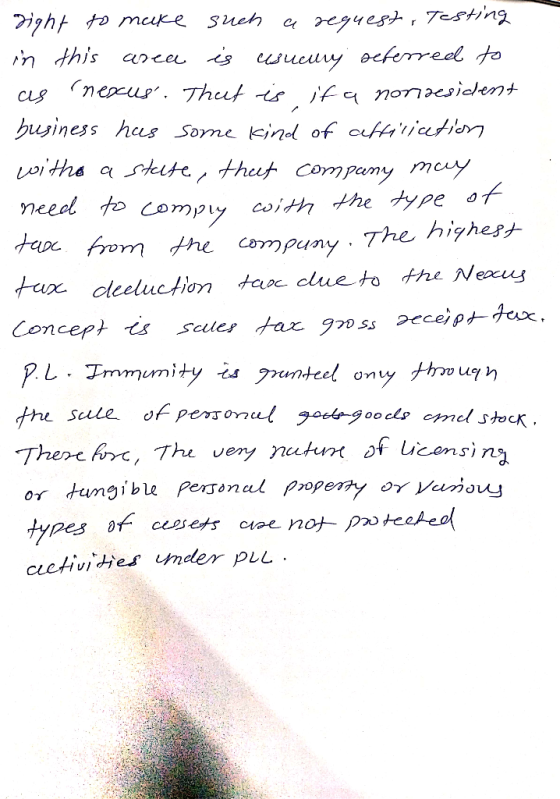 right to make such a request, Testing in this area is usucury seferred to as rnexus. That is it a nonresident business has s