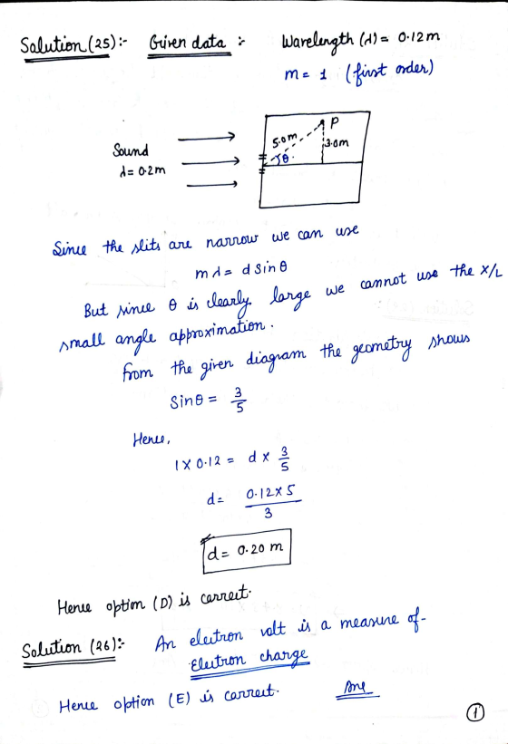 cannot use the X/L Salution (25): Guiven data : Warelength (1) = 0.12m me 1 (first order) AP 1 som 13.0m Sound d= 0.2m Kvé Si