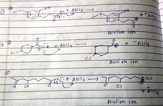 .. + AlCl3 + Tract + AICIL -Acytium ion + A1612 Alca C1 ci Aculium ion o розі діксі, — od & Alcz 7 ѕ CI +मा | Act up ( ºh.