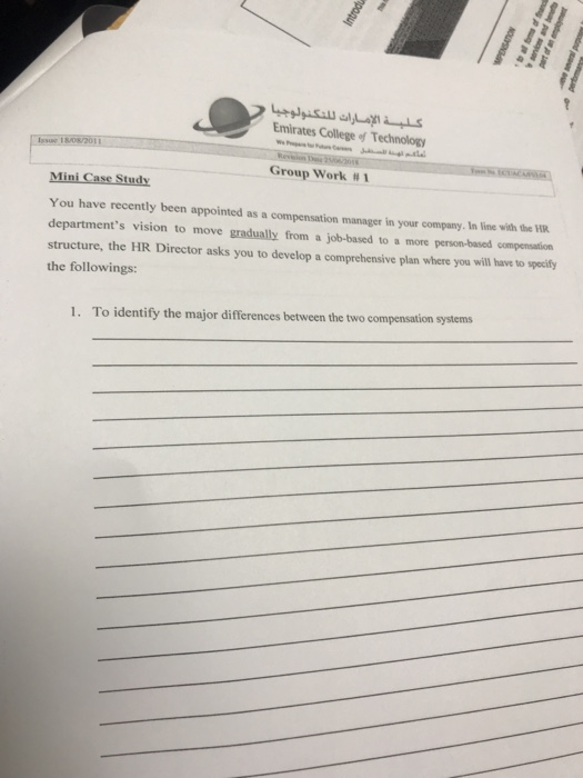 ad كلية الإمارات للتكنولوجيا Emirates College of Technology 108/2011 Mini Case Study Group Work #1 You have recently been app