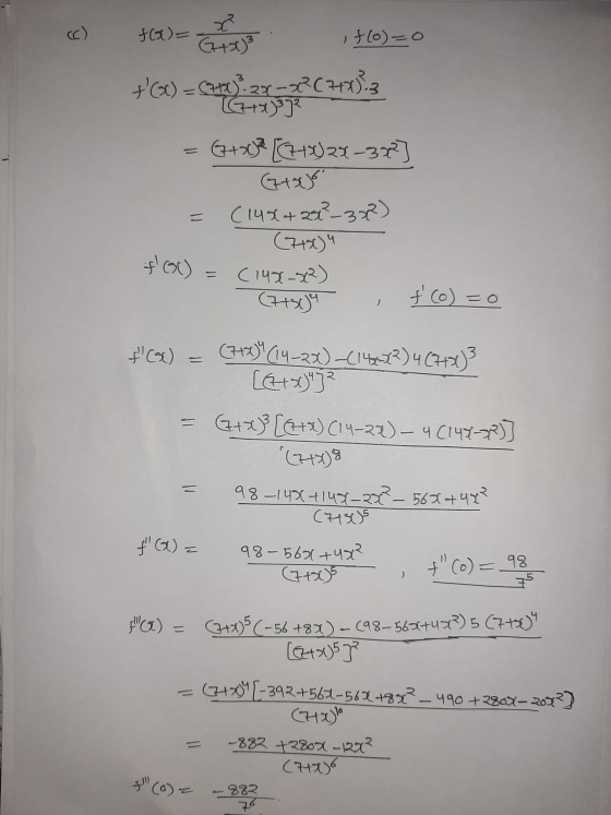 (c) f(x)= if(o)=0 to13 tx) - 2 - 1 +(o)=0 +@) = (2+0) 22 =(771)3 7 TGV12 = (2+0) [(71)28-308] G+ seja = (1484281²_302) (778)