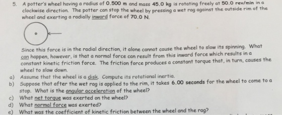 A potter's wheel having a radius of 0.500 m and ma