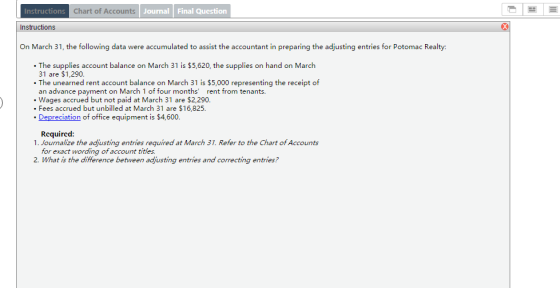 Instructions Chart of Accounts Journal Final Question Instructions On March 31, the following data were accumulated to assist