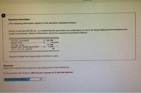 Required information (The following information applies to the questions displayed below) Falcon Crest Aces (FCA), Inc., is c