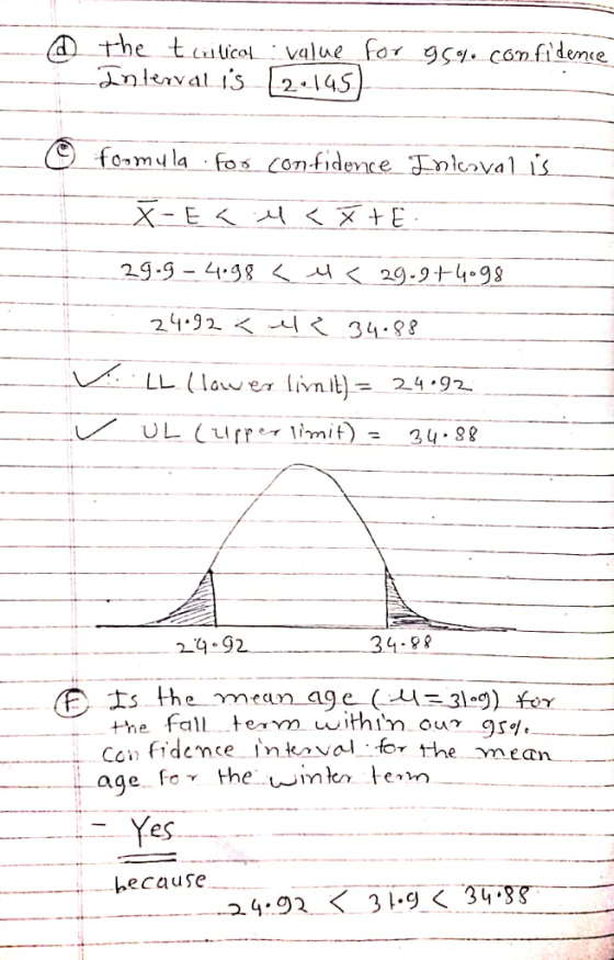 the taicol value for 24.92く く 34-98 2q.g the Fa term withim our9s Con Fidemce inaahe Yes because