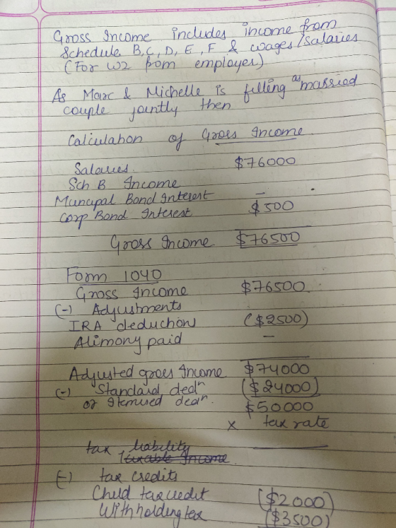 Gross Income includes income from Schedule B.c, D, E,F & wages/salaies ( For w2 prom employes) As Marc & Michelle is felling