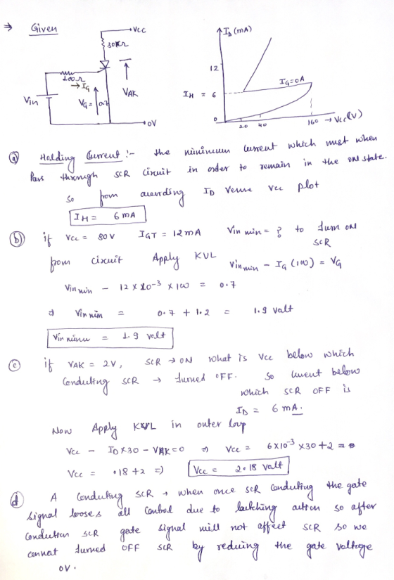 Given ovec 17. (mA) 30kr î 12 Loor 2 →19 IG=0A VAK IH 76 Vin VGE OV 40 160 + vcc(v) ao the ② Holding йиши lussent which must