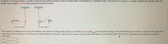 As shown in the figure below, a bullet is fired at and passes through a piece of target paper suspended by a massless string.