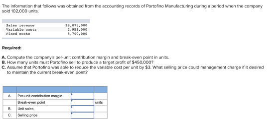The information that follows was obtained from the accounting records of Portofino Manufacturing during a period when the com
