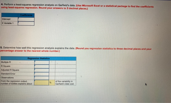 4. Perform a least-squares regression analysis on Garfields data. (Use Microsoft Excel or a statistical package to find the
