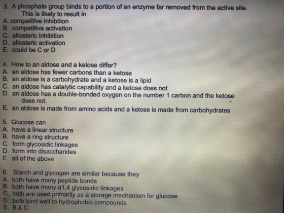 3. A phosphate group binds to a portion of an enzyme far removed from the active site. This is likely to result in A. competi