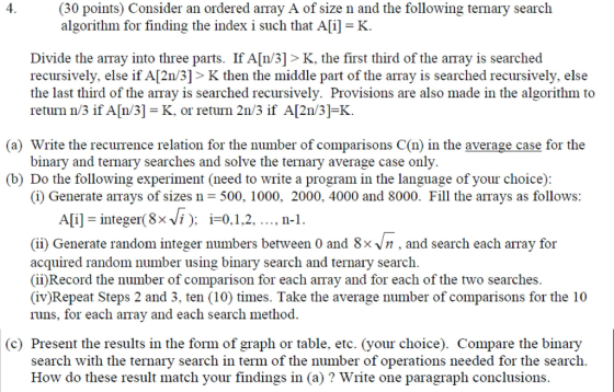 Consider an ordered array A of size n and the foll