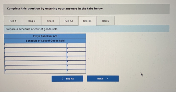 Complete this question by entering your answers in the tabs below. Reg 1 Reg 2 Reg 3 Req 4A Reg 4B Reg 5 Prepare a schedule o