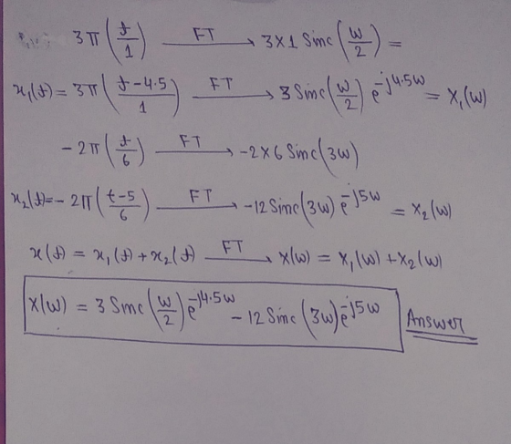 3T FT + 3X1 Sine (W) 1 FT alt) = 371 t -4.51 1 - 3 Sinc (W) jusw FT ЕТ - 21 ( 17 ) - 2X 6 Sinc/3w) myld=- 21714) -- 12 Sime (