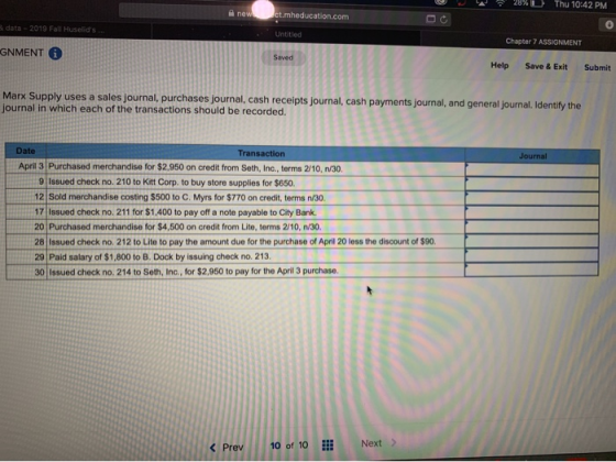- UNU THU TU-442 PM new Ict.mheducation.com data - 2019 Fall Huselids ... Untitled Chapter 7 ASSIGNMENT GNMENT G Help Save &