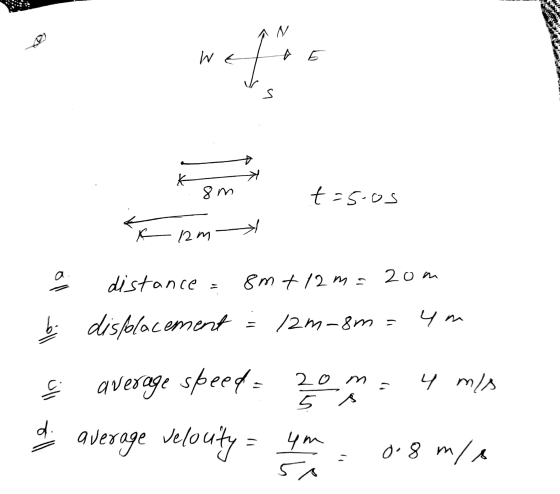 wafa s K 8 m t=5.os K 12m- oll distance - 8mt 12 ma 2om 4m bi displacement : /2m-8m - 20 m average speed 4 m/s 5 s will öll a