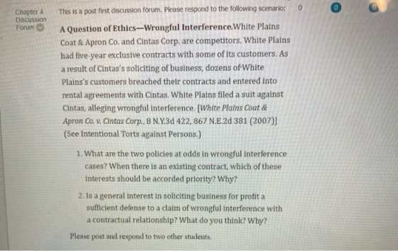 This is a post first discussion forum. Please respond to the following scenario: 0 Chapter 4 Discussion Forum A Question of E