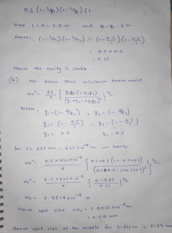 os (1-21) (1-1/R2) <t Here Läd=0. 5m and Ri= R2 = 1 m .. Hence, (1-4) (1-1/+2) = (1-0.5) (1-05) Ĉ 0.5*0.5 = 0.25 Hence the ca