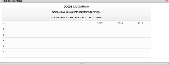 Retained Earnings GOODE OIL COMPANY Comparative Statements of Retained Earnings For the Years Ended December 31, 2015 - 2017 2017 2016 2015