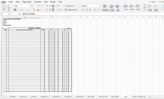 Home Insert Draw Page Layout Formulas Data Review View Share .com Merge - % 9 GENERAL TOURNAL LEDER LEDER LEDER LEDGER E GER