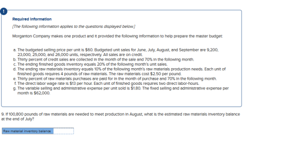 Required Information (The following information applies to the questions displayed below.] Morganton Company makes one produc