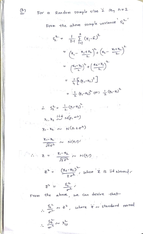 For a Random sample ereâ re﹁n=2 From the above scam, le varla n ce s 2. i-1 21-X1) İ.jd 지-ra 즈 id Nom! the a beve, we can de
