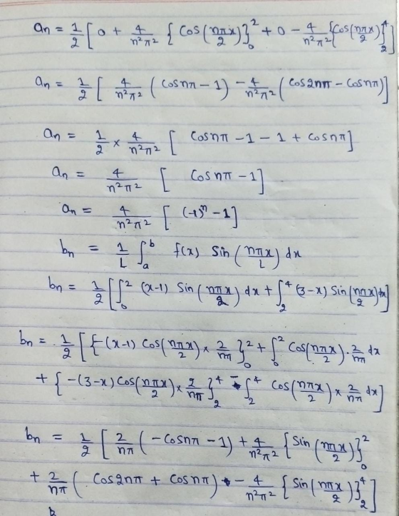 On - 1 [0+ {CS(103 + - format an= 2/3 Il mions (Cosmin – 1) intima (Cosant - Cosma)] an = 1 2 Cosnt - 1 - 1 + cosna X n72 An