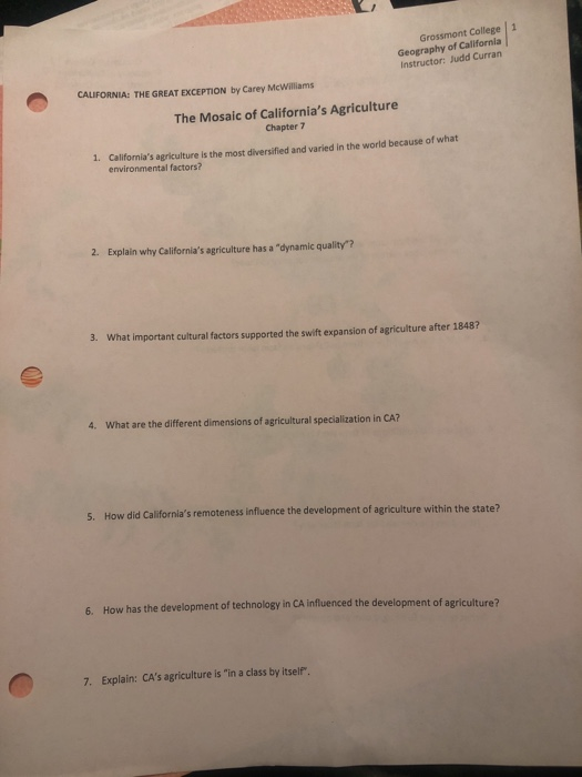 Grossmont College 1 Geography of California Instructor: Judd Curran CALIFORNIA: THE GREAT EXCEPTION by Carey McWilliams The M
