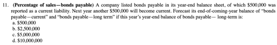 11. (Percentage of sales-bonds payable) A company listed bonds payable in its year-end balance sheet, of which $500,000 was r