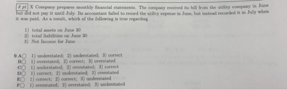 8 pt X Company prepares monthly financial statements. The company received its bill from the utility company in June ut did n