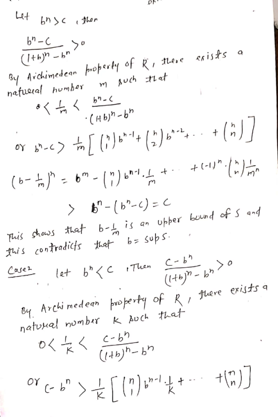 Let hon b-C Ith)h - By Aichimedean property of R, Ne,c <«ists nafueral humher Auch 1at (Hb)h-6 : ] h (B- (-1J This shaws tha