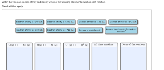 Watch the video on electron affinity and identify